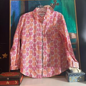 Foxcroft Pink and Orange Citrus Print Blouse 6P